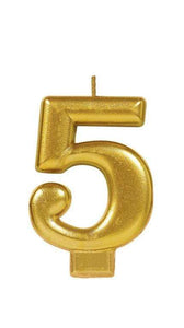 Amscan_OO Decorations - Cake Decorations - Candles Numeral Metallic Gold #5 Candle 8cm Each