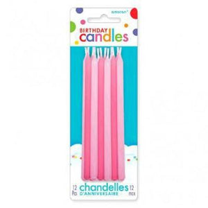 Amscan_OO Decorations - Cake Decorations - Candles Pink Birthday Taper Candles 12pk