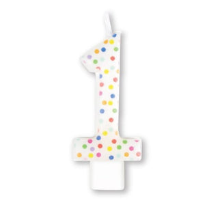 Decorations - Cake Decorations - Candles Rainbow Dots #1 Numeral Moulded Candle 8cm Each