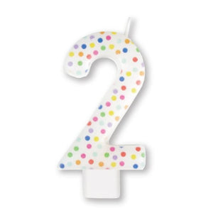 Decorations - Cake Decorations - Candles Rainbow Dots #2 Numeral Moulded Candle 8cm Each