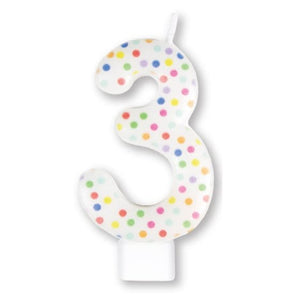 Decorations - Cake Decorations - Candles Rainbow Dots #3 Numeral Moulded Candle 8cm Each