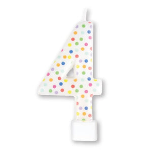 Decorations - Cake Decorations - Candles Rainbow Dots #4 Numeral Moulded Candle 8cm Each