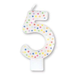 Decorations - Cake Decorations - Candles Rainbow Dots #5 Numeral Moulded Candle 8cm Each