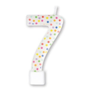 Decorations - Cake Decorations - Candles Rainbow Dots #7 Numeral Moulded Candle 8cm Each