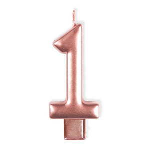 Decorations - Cake Decorations - Candles Rose Gold #1 Numeral Moulded Candle 8cm Each