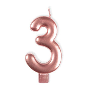 Decorations - Cake Decorations - Candles Rose Gold #3 Numeral Moulded Candle 8cm Each