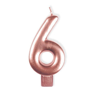 Decorations - Cake Decorations - Candles Rose Gold #6 Numeral Moulded Candle 8cm Each