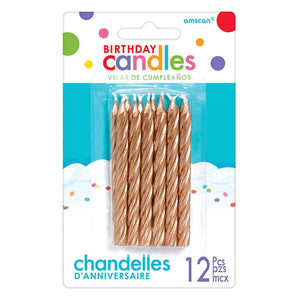 Amscan_OO Decorations - Cake Decorations - Candles Rose Gold Spiral Glitter Candles 8cm 12pk