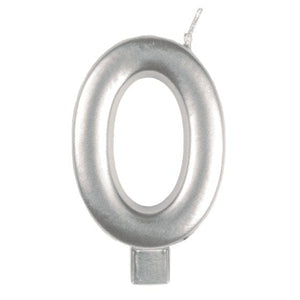 Decorations - Cake Decorations - Candles Silver #0 Numeral Moulded Candle 8cm Each