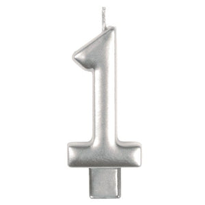 Decorations - Cake Decorations - Candles Silver #1 Numeral Moulded Candle 8cm Each