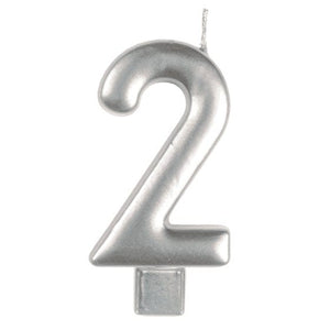 Decorations - Cake Decorations - Candles Silver #2 Numeral Moulded Candle 8cm Each