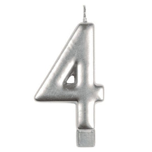 Decorations - Cake Decorations - Candles Silver #4 Numeral Moulded Candle 8cm Each