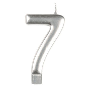 Decorations - Cake Decorations - Candles Silver #7 Numeral Moulded Candle 8cm Each
