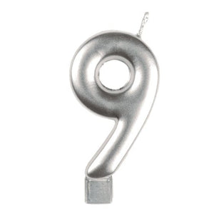 Decorations - Cake Decorations - Candles Silver #9 Numeral Moulded Candle 8cm Each