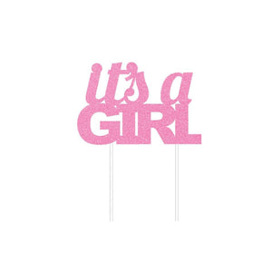 Amscan_OO Decorations - Cake Decorations - Toppers & Banners Cake Topper it's a GIRL Pink Glittered Cardboard 20cm x 17cm Each