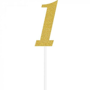 Amscan_OO Decorations - Cake Decorations - Toppers & Banners Cake Topper Number 1 Gold Glittered 15cm x 3cm Each