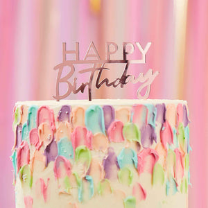 Amscan_OO Decorations - Cake Decorations - Toppers & Banners Mix It Up Acrylic Rose Gold Happy Birthday Cake Topper 11cm x 12cm Each