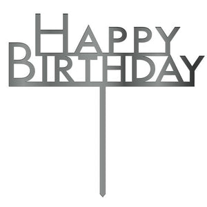 Decorations - Cake Decorations - Toppers & Banners Silver Happy Birthday Cake Topper Pick Each