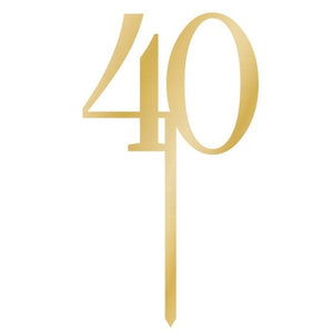 Decorations - Cake Decorations - Toppers & Banners Sparkling Celebration Gold Acrylic Pick 40 Cake Topper 8cm x 15cm Each