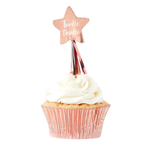 Decorations - Cake Decorations - Toppers & Banners Twinkle Twinkle Rose Gold Cupcake Toppers 8pk
