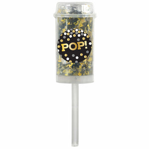 Decorations - Centerpiece & Confetti Confetti Tubes Push-Up Confetti Poppers Black, Silver & Gold Foil 2pk