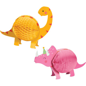Amscan_OO Decorations - Centerpiece & Confetti Girl Dino Party Decor Centrepieces Honeycomb 2pk