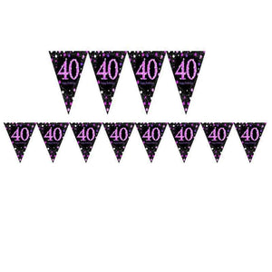 Amscan_OO Decorations - Centerpiece & Confetti Pink Celebration 40th Prismatic Plastic Pennant Banner 4m x 20cm Each