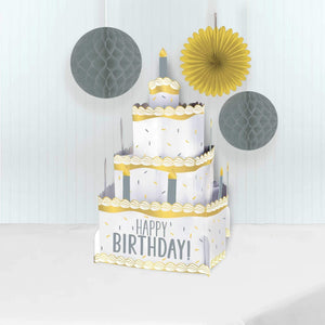 Amscan_OO Decorations - Centerpiece & Confetti Silver & Gold Happy Birthday Pop Up Cake Centrepiece Decoration 25cm Each