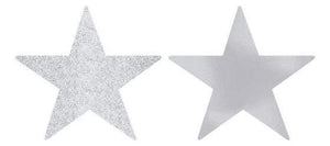 Amscan_OO Decorations - Cutouts Silver Black Glittered Foil Solid Star Cutouts 12cm 5pk