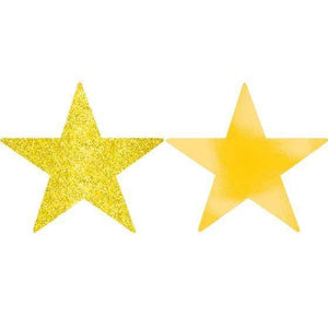 Amscan_OO Decorations - Cutouts Yellow Bright Pink Glittered Foil Solid Star Cutouts 12cm 5pk