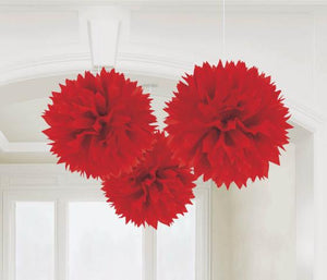 Amscan_OO Decorations - Decorative Fans, Pom Poms & Lanterns Apple Red Fluffy Tissue Decorations 40cm 3Pk