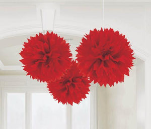 Amscan_OO Decorations - Decorative Fans, Pom Poms & Lanterns Apple Red Rainbow Fluffy Tissue Decorations 40cm 3Pk