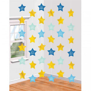 Amscan_OO Decorations - Decorative Fans, Pom Poms & Lanterns Baby Shower Boy Hanging String Decorations 2.13m 6pk