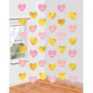 Amscan_OO Decorations - Decorative Fans, Pom Poms & Lanterns Baby Shower Girl Hanging String Decorations 2.13m 6pk