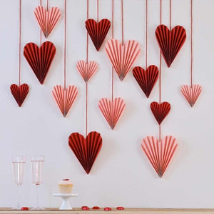 Decorations - Decorative Fans, Pom Poms & Lanterns Be Mine Red & Pink Paper Heart Decorations 16pk