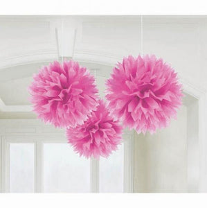 Amscan_OO Decorations - Decorative Fans, Pom Poms & Lanterns Bright Pink Rainbow Fluffy Tissue Decorations 40cm 3Pk