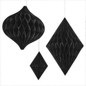 Decorations - Decorative Fans, Pom Poms & Lanterns Contemporary Wedding Black Honeycomb Paper Hanging Decorations 3pk