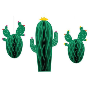Decorations - Decorative Fans, Pom Poms & Lanterns Fiesta Cactus Hanging Honeycomb Decorations 3pk