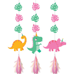Amscan_OO Decorations - Decorative Fans, Pom Poms & Lanterns Girl Dino Party Decor Hanging Iridescent Cutouts Decorations 91cm 3pk