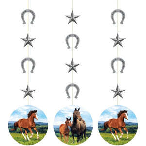 Amscan_OO Decorations - Decorative Fans, Pom Poms & Lanterns Horse and Pony Hanging String Cardboard Cutouts 57cm 3pk