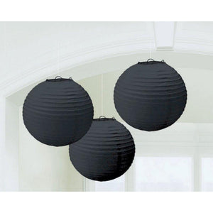 Amscan_OO Decorations - Decorative Fans, Pom Poms & Lanterns Jet Black Rainbow Round Paper Lanterns 3pk 24cm