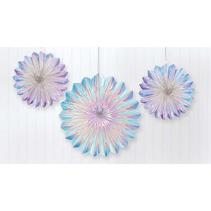 Amscan_OO Decorations - Decorative Fans, Pom Poms & Lanterns Luminous Birthday Iridescent Foil Fan Decorations 3pk