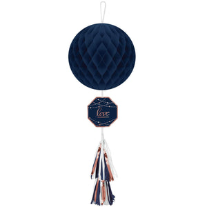Amscan_OO Decorations - Decorative Fans, Pom Poms & Lanterns Navy Bride Honeycomb Hanging Decoration And Tail 75cm