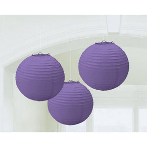 Amscan_OO Decorations - Decorative Fans, Pom Poms & Lanterns New Purple Rainbow Round Paper Lanterns 3pk 24cm