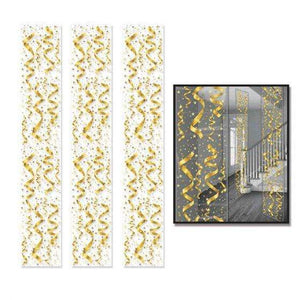 Amscan_OO Decorations - Decorative Fans, Pom Poms & Lanterns Party Panels Gold Streamers and Stars Hanging Decorations 3pk