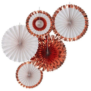 Decorations - Decorative Fans, Pom Poms & Lanterns Pick & Mix Rose Gold Fan Decorations 5pk