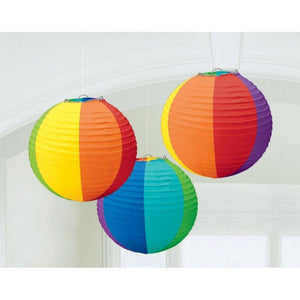 Amscan_OO Decorations - Decorative Fans, Pom Poms & Lanterns Rainbow Rainbow Round Paper Lanterns 3pk 24cm