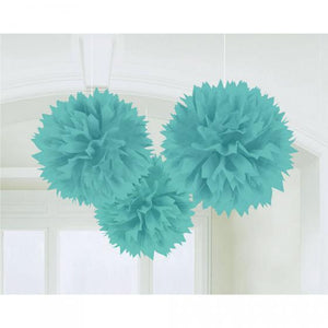 Amscan_OO Decorations - Decorative Fans, Pom Poms & Lanterns Robin Egg Blue Rainbow Fluffy Tissue Decorations 40cm 3Pk