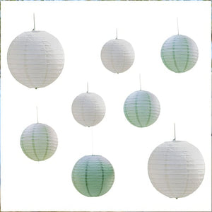 Decorations - Decorative Fans, Pom Poms & Lanterns Sage Wedding Sage & White Paper Lantern Hanging Decorations 30cm x 30cm x 30cm 25pk