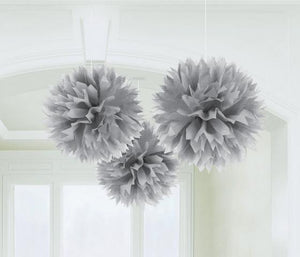 Amscan_OO Decorations - Decorative Fans, Pom Poms & Lanterns Silver Rainbow Fluffy Tissue Decorations 40cm 3Pk
